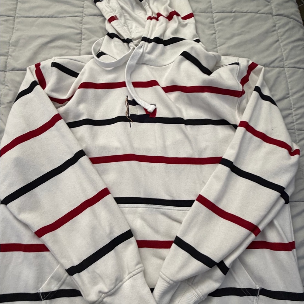 Tommy Hilfiger White Hoodie with Red and Black Stripes